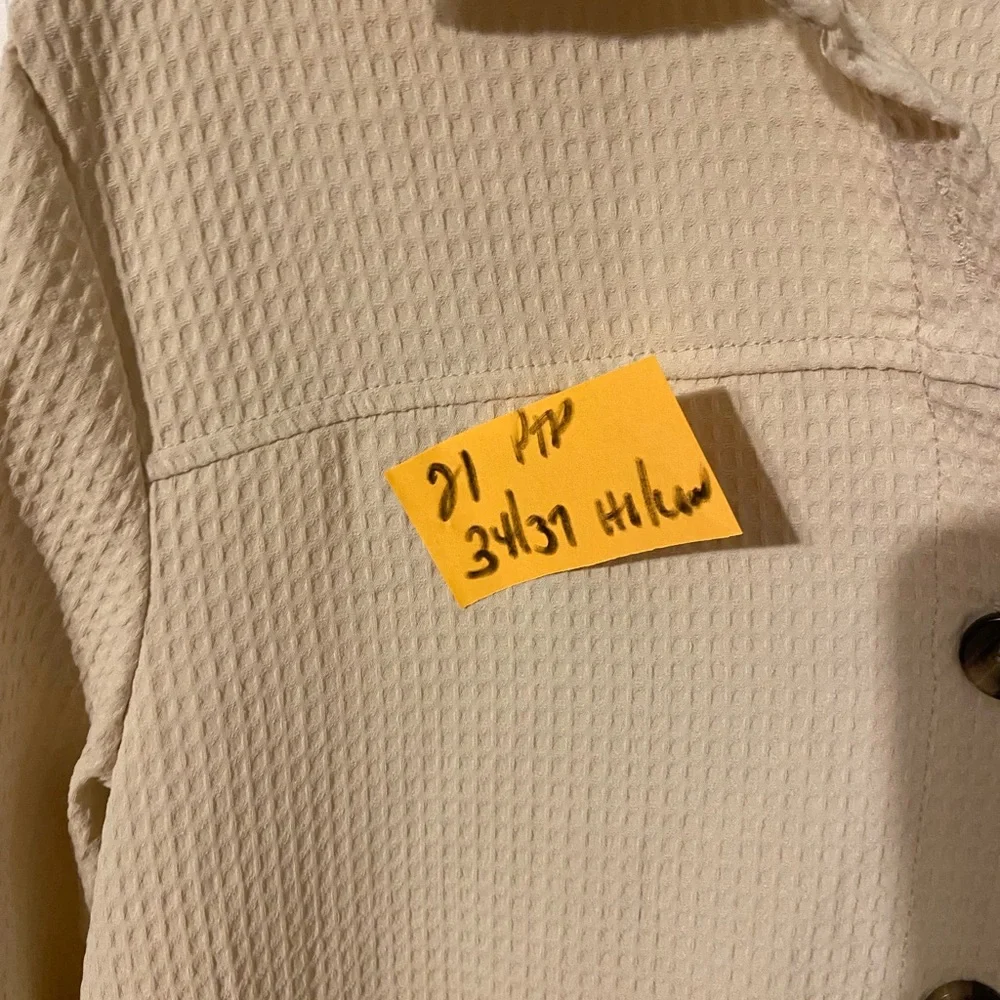 SHEIN Cream Button-Up Waffle Texture Long Sleeve Shirt - Picture 6 of 6